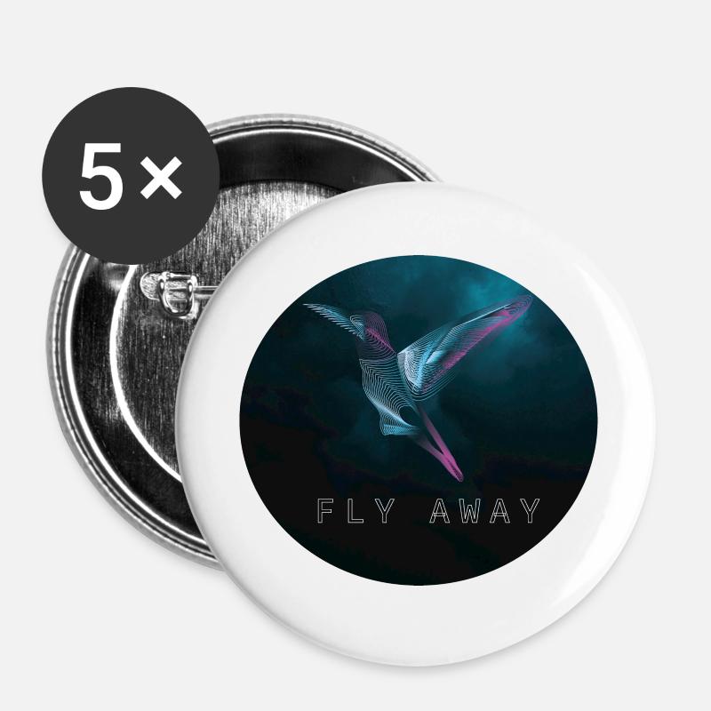 Bird Fly Away - Buttons large 2.2''/56 mm (5-pack) - white