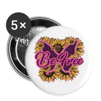 Set yourself free Schmetterling Retro Blumen Frei - Buttons groß 56 mm (5er Pack) - Weiß - Vorne