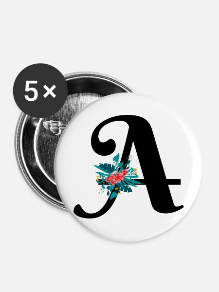 Buchstabe A blumig - Buttons groß 56 mm (5er Pack) - Weiß