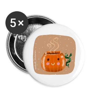 Tasse Kürbis - Buttons groß 56 mm (5er Pack) - Weiß - Vorne