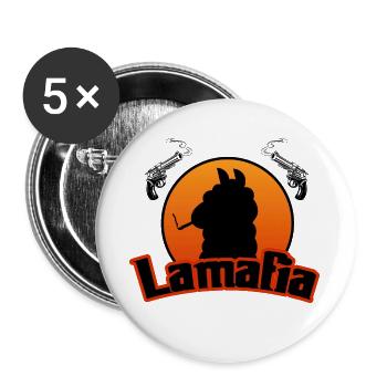 Lamafia (Lama-fia/La Mafia) - Lot de 5 grands badges (56 mm) - blanc - Devant