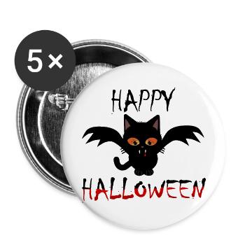 Happy Halloween Vampir Fledermaus Katze - Buttons groß 56 mm (5er Pack) - Weiß - Vorne