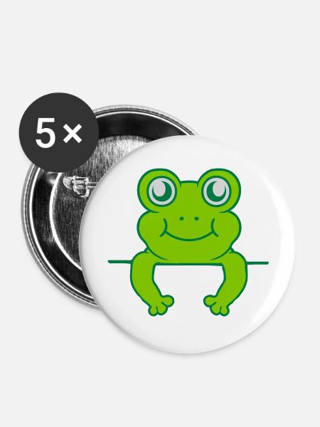 Schild Mauer Frosch Comic - Buttons groß 56 mm (5er Pack) - Weiß