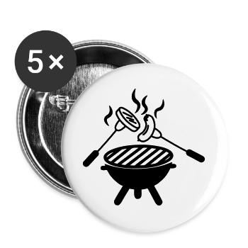Barbecue au-dessus duquel fourchettes avec saucisse - Lot de 5 grands badges (56 mm) - blanc - Devant