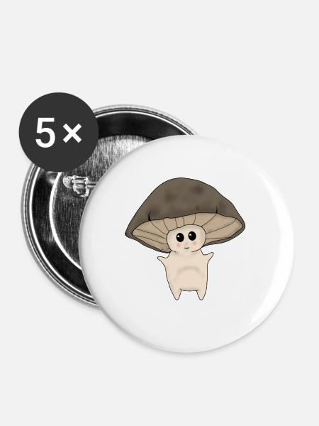 Pilzmännchen - Buttons groß 56 mm (5er Pack) - Weiß