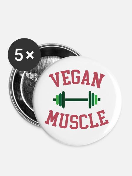 Vegane Muskeln - Buttons groß 56 mm (5er Pack) - Weiß