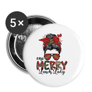 Lunch Lady Christmas School Cafeteria Lady Xmas - Buttons groß 56 mm (5er Pack) - Weiß - Vorne