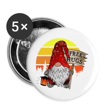 Gnom Weihnachts Wichtel mit Gratis Umarmung - Buttons groß 56 mm (5er Pack) - Weiß - Vorne