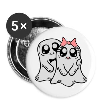 Couple Fantômes Homme Femme - Lot de 5 grands badges (56 mm) - blanc - Devant