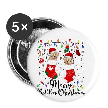 Golden Retriever Weihnacht Goldener Hunde Geschenk - Buttons groß 56 mm (5er Pack) - Weiß - Vorne