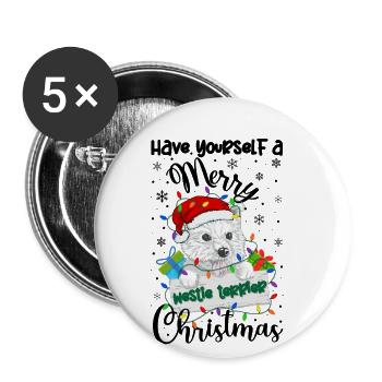 Westie Weihnacht Goldener Hunde Geschenk - Buttons groß 56 mm (5er Pack) - Weiß - Vorne