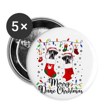 Great Dane Weihnacht Goldener Hunde Geschenk - Buttons groß 56 mm (5er Pack) - Weiß - Vorne