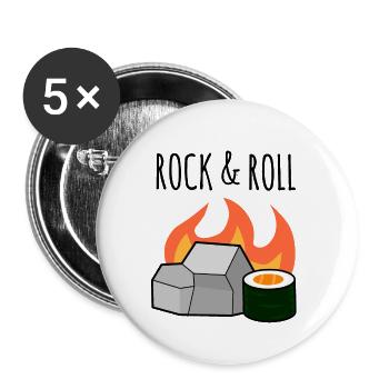 Rock N' Roll, Stone and Maki Sushi Roll Pun - Buttons large 2.2''/56 mm (5-pack) - white - Front