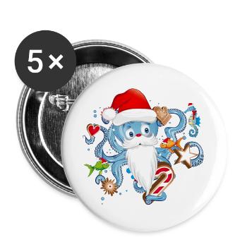 Octopus comme Père Noël avec casquette du Père Noël - Lot de 5 grands badges (56 mm) - blanc - Devant