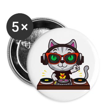Katze Brille Turntable DJ Disco Club Nachtleben - Buttons groß 56 mm (5er Pack) - Weiß - Vorne
