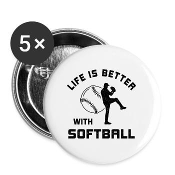 La vie est meilleure avec le softball en disant cadeau - Lot de 5 grands badges (56 mm) - blanc - Devant