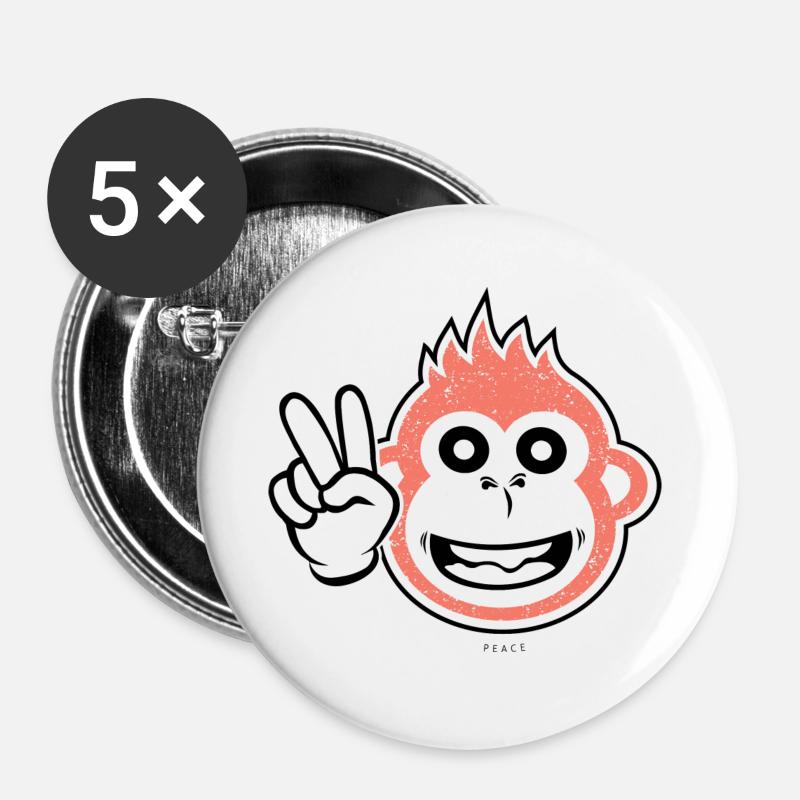 Peace monkey - Buttons large 2.2''/56 mm (5-pack) - white