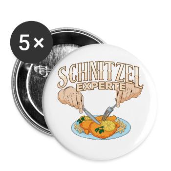 Schnitzel Experte - Buttons groß 56 mm (5er Pack) - Weiß - Vorne