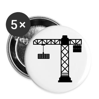 Grue avec conteneur maritime - Lot de 5 grands badges (56 mm) - blanc - Devant