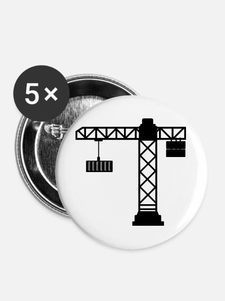 Kran mit Seecontainer - Buttons groß 56 mm (5er Pack) - Weiß