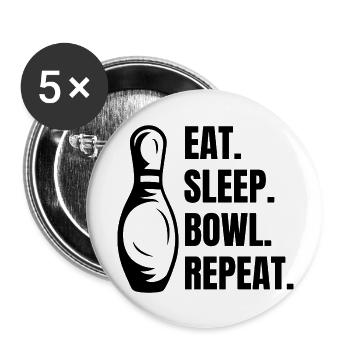 Bowling Kegel Bowler Kegeln Geschenk Bowlingkugel - Buttons groß 56 mm (5er Pack) - Weiß - Vorne