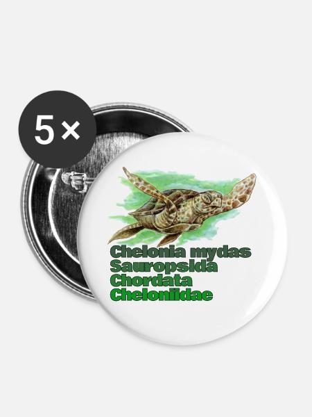 GRÜNE MEERESSCHILDKRÖTE - Buttons groß 56 mm (5er Pack) - Weiß