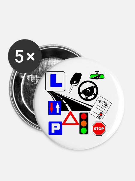 Verkehrsunterricht - Buttons groß 56 mm (5er Pack) - Weiß