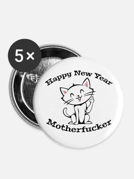 Happy New Year Cat - Buttons groß 56 mm (5er Pack) - Weiß