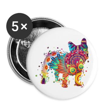 French Bulldog Französische Bulldogge Hund Hunde - Buttons groß 56 mm (5er Pack) - Weiß - Vorne