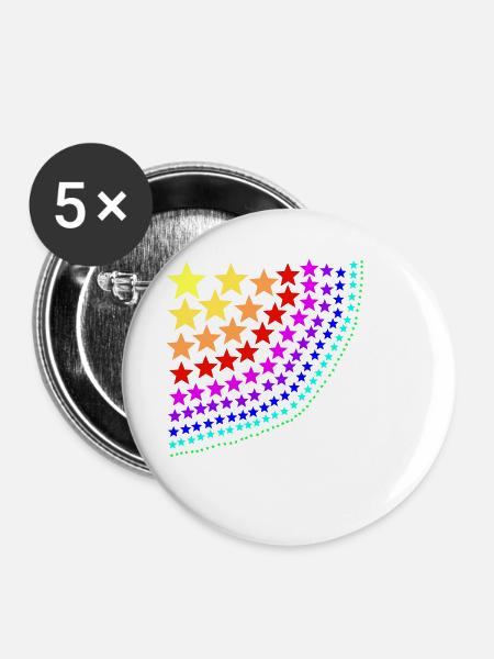 Sterne bunt Regenbogen Geschenkidee - Buttons groß 56 mm (5er Pack) - Weiß