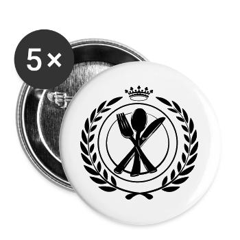 Fourchette et cuillère croisées dans une couronne de laurier - Lot de 5 grands badges (56 mm) - blanc - Devant