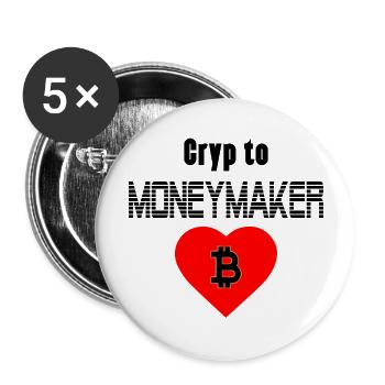 Bitcoin Trading Crypto Aktien - Buttons groß 56 mm (5er Pack) - Weiß - Vorne