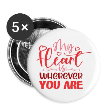 Mon Cœur est où que vous soyez - Lot de 5 grands badges (56 mm) - blanc - Devant