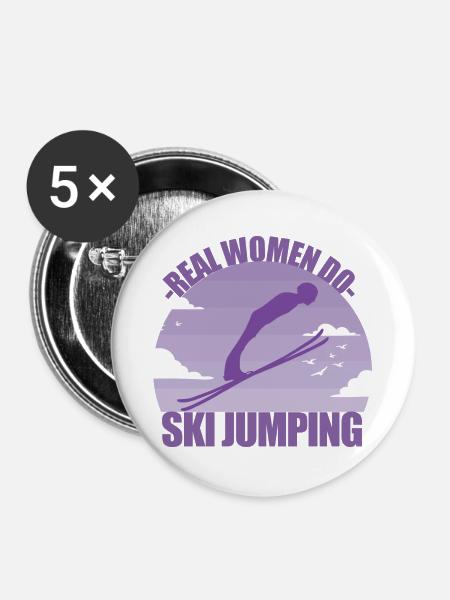 Skispringen Skispringerin Wintersport Geschenk - Buttons groß 56 mm (5er Pack) - Weiß