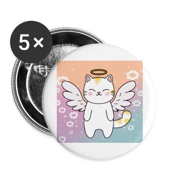 Super cute cat with wings for big and small. - Buttons large 2.2''/56 mm (5-pack) - white - Front