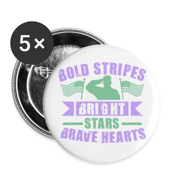 FETTE STREIFEN HELLE STERNE TAPFERE HERZEN - Buttons groß 56 mm (5er Pack) - Weiß - Vorne