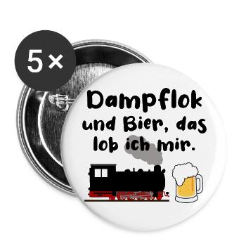 Dampflok Bier Eisenbahn Eisenbahner Spruch - Buttons groß 56 mm (5er Pack) - Weiß - Vorne
