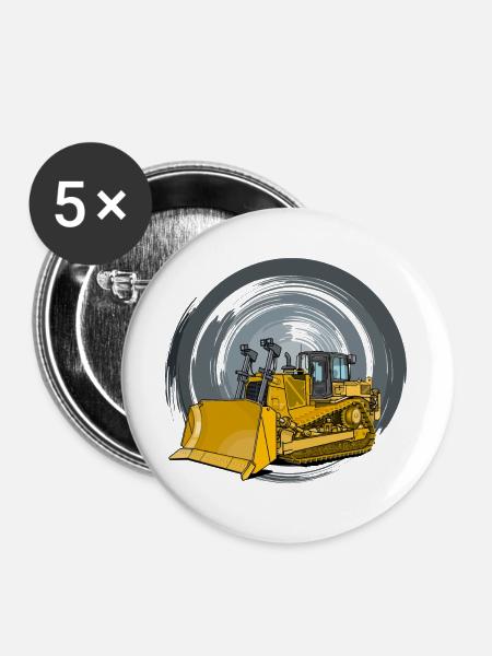 Bulldozer, Planierraupe, Kettenräumer - Buttons groß 56 mm (5er Pack) - Weiß