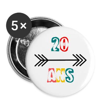 20 ANS. 20e ANNIVERSAIRE. ANNIVERSAIRE 20 ANS. 20 - Lot de 5 grands badges (56 mm) - blanc - Devant