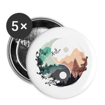 Ying Yang - Montagnes / Plage - Lot de 5 grands badges (56 mm) - blanc - Devant