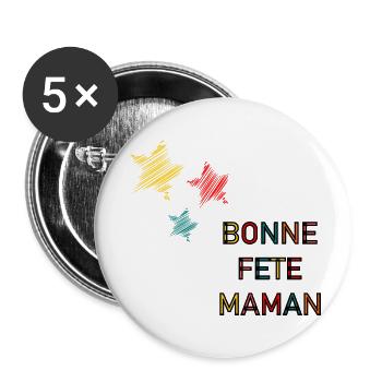 BONNE FÊTE. FÊTE DES MÈRES. FÊTE DES PÈRES. FÊTE - Lot de 5 grands badges (56 mm) - blanc - Devant