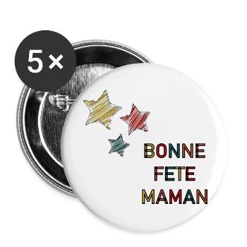 BONNE FÊTE. FÊTE DES MÈRES. FÊTE DES PÈRES. FÊTE - Lot de 5 grands badges (56 mm) - blanc - Devant