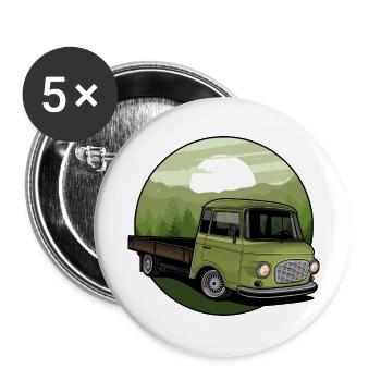 German Classic Car // Illustration // Barkas - Buttons groß 56 mm (5er Pack) - Weiß - Vorne