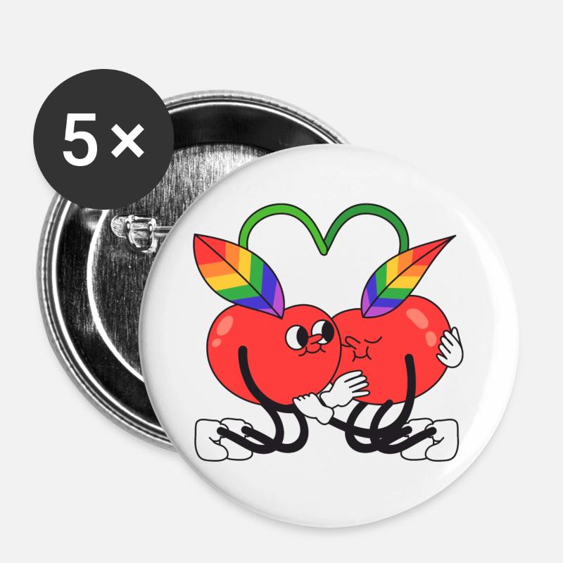 Kirsche, queer, Kirsche, Umarmung - Buttons groß 56 mm (5er Pack) - Weiß