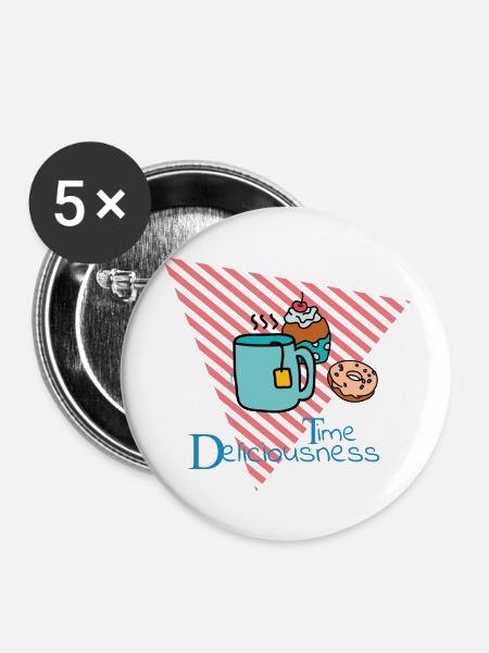 Köstlichkeiten Zeit - Buttons groß 56 mm (5er Pack) - Weiß