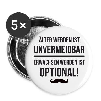 älter werden ist unvermeidbar mit Schnurrbart - Buttons groß 56 mm (5er Pack) - Weiß - Vorne