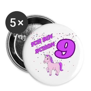 ICH BIN SCHON 9 Geburtstag Mädchen - Buttons groß 56 mm (5er Pack) - Weiß - Vorne