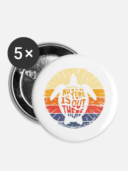 Turtle Odyssey Retro Sonnenuntergang - Buttons groß 56 mm (5er Pack) - Weiß