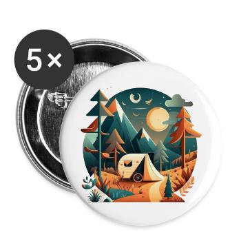 Camping avec caravanes en montagne - Lot de 5 grands badges (56 mm) - blanc - Devant