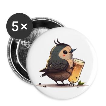 Niedlicher Vogel genießt sein Glas Bier - Buttons groß 56 mm (5er Pack) - Weiß - Vorne